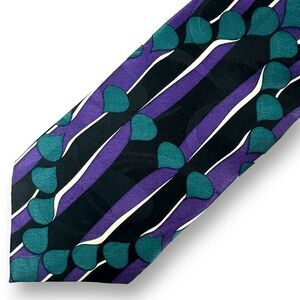 Martin‎ Wong Screenplay Necktie Loud 80s Print Blue Purple Abstract 100% Silk
